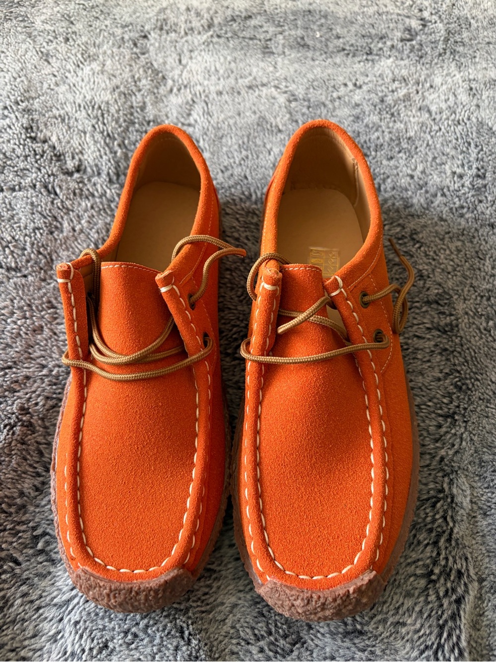 SHEIN Orange Suede Lace-Up Moccasin Flats